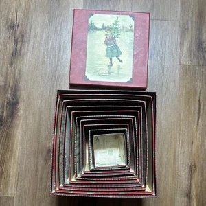 Barrington Studios Gift Boxes Victorian Merry Christmas Theme Set of 10 Nesting - Picture 1 of 5