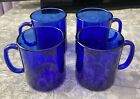 Set of 4 Vintage France Cobalt Blue Glass Coffee Tea Mug Cup. Excellent. Unused