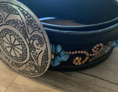 Coldwater Creek Women's  Beaded Leather Wide Turquoise Southwest S NOS Black - Image 1 of 4