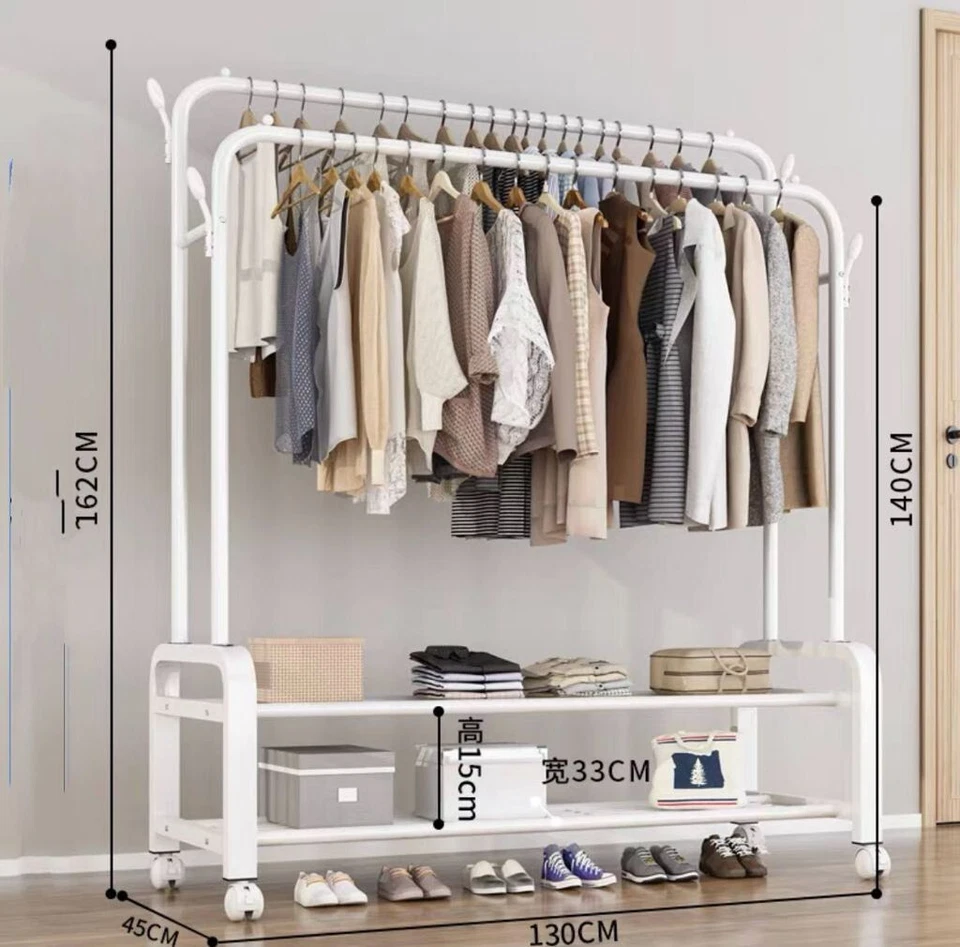 x Stender Stand Appendiabiti Attaccapanni  Doppia Metallo Rotelle Bianco reb - Immagine 1 di 1