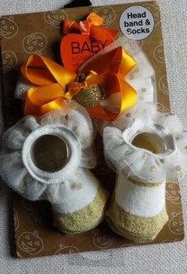 Baby Essentials Head Band & Socks Fall Glitter 0-6 Months New - Image 1 of 4