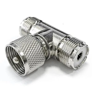 1x T-Adapter UHF-T-Stück 1 UHF PL-Stecker auf 2 UHF Kupplung PL-Buchse Connector - Afbeelding 1 van 4