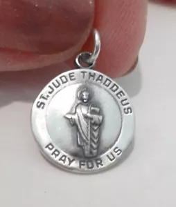 14mm small Saint St. Jude Thaddeus Pray for Us Medal Sterling Silver Charm - Picture 1 of 2