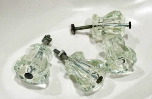Lot 4 Vintage Hexagonal Clear Glass Pulls Cabinet Drawer Knobs Antique Salvage - Picture 1 of 11