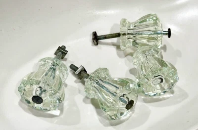 Лот из 4 винтажных шестигранных антикварных ручек для выдвижных ящиков шкафов из прозрачного стекла - Изображение 1 из 4