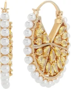 KATE SPADE Fresh Squeeze Lemon Slice CZ & Pearl Hoops earrings New on Card - Picture 1 of 6