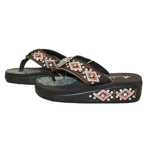 Montana West Women's Platform Flip Flops Pink/Brown & Rhinestone Concho NIB - Picture 1 of 6