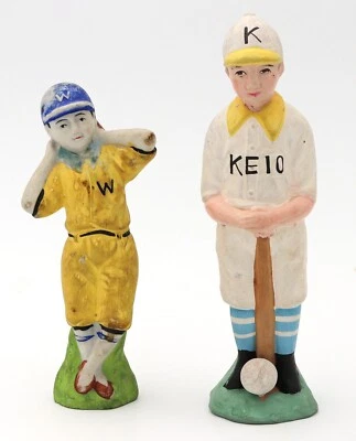 Circa 1905 Lot of (2) Japanese University  Keio & Waseda Bisque Baseball Statues - Image 1 of 2