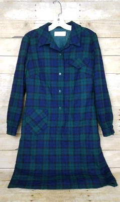 Vestido Camisa De Colección Pendleton Lana A Cuadros Para Mujer Talla 14 Azul Verde Forrado Manga Larga  Foto 1 de 4