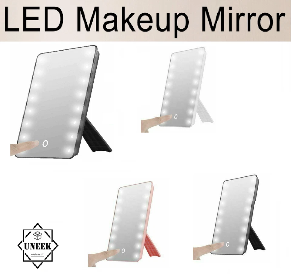 22 LED MIRROR MAKE-UP VANITY Touch Screen Light Up Tabletop Cosmetic Bathroom UK