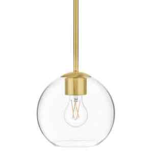 Home Decorators Vista Heights 1-Light Aged Brass Globe Pendant with Clear Glass