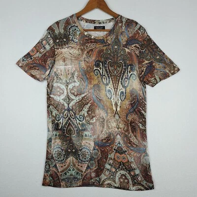 Camisa Zara Hombre Para Hombre XL Marrón Viscosa Paisley Estampado Completo Ajustada Ligera Foto 1 de 4