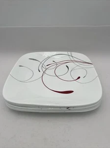 Used Corelle Splendor Square 6 Piece Lunch/Dinner 10 3/8” Plates White Red Gray - Picture 1 of 3