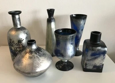 Deko Vase Windlicht Objekt Glas gold blau Tischdekoration - Bild 1 von 4