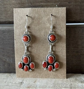 Italian Coral Sterling Dangle Earrings By Linda Yazzie - Picture 1 of 1