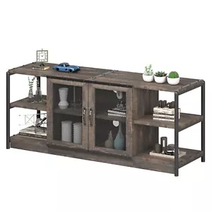 TV Stand Cabinet w/Storage and Mesh Door for Living Room Brown - Picture 1 of 9