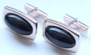 Vintage Manschettenknöpfe goldfarben mit Ornament und schwarzem Intarsien - Bild 1 von 6