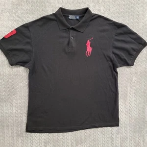 Vintage Polo Ralph Lauren Poloshirt Herren 2XL* schwarz einfarbig großes rotes Pony 3 Erwachsene - Bild 1 von 8
