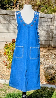 Informal De Colección Y2K Algodón Denim Jean Jersey Delantal Vestido Bordado Flores Talla S Foto 1 de 4
