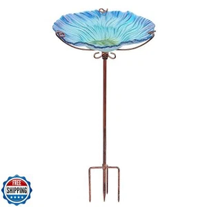Alimentador para pájaros MUMTOP 26 pulgadas de altura de vidrio baño para pájaros con estaca de metal jardín exterior - Imagen 1 de 5