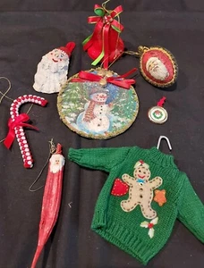 Mixed Lot 8 Vintage Christmas Ornaments Handmade & More - Picture 1 of 10
