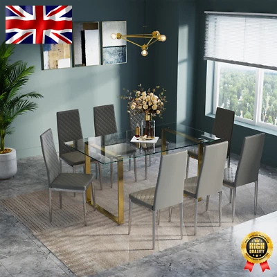 Dining Table Set Tempered Glass Top Kitchen Table & 4/6/8 Seater Dining Chairs - Image 1 of 4
