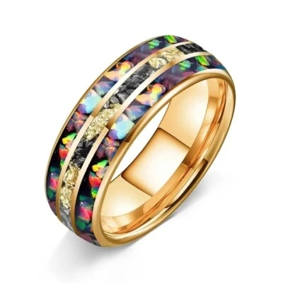 8MM Men Women Tungsten Carbide Ring Colored Opal Meteorite Gold Foil Inlay Ring - Image 1 of 4