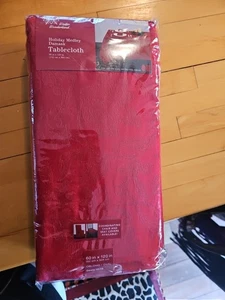 Winter Wonderland Holiday Medley Damask Tablecloth Red 60x120 Oblong Oval NIP - Picture 1 of 7