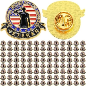 60 Pack USA Flag Veteran Salute Metal Lapel/Hat/Jacket Pins - Picture 1 of 2