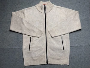 YeoKou Maglione Uomo Medio Beige Foderato in Pile Full Zip Cashmere Lana Cardigan - Foto 1 di 13