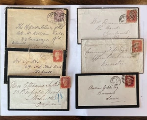 GB QV 1864 SG 43/44 1d Penny Red Plate Mourning Covers Multi Listing - Picture 1 of 19