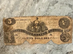 T-36 Confederate 5 $ Richmond 1861 Circulated - Bild 1 von 8