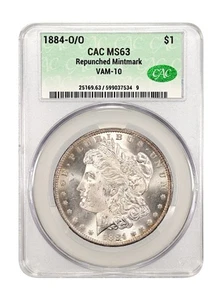 • HOT 50• 1884 O/O VAM 10 MORGAN 1 $ CAC MS63 MS 63 cacg Silber Dollar - Bild 1 von 2