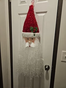 Santa Head Christmas Holiday Style Soft Beard 34” Plush Colorful Red Beaded Hat - Picture 1 of 8