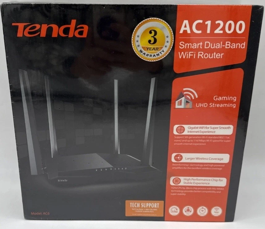 Tenda AC1200 双频 WiFi 路由器高速无线互联网 -- 全新/未拆封 — 第 1/1 张图片