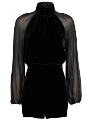 Mameluco Intermix Stella Rayón Seda Negro Terciopelo Transparente Manga Larga Gótico Foto 1 de 4