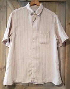 Breakwater Mens Shirt Sz L 100% Linen Short Sleeve Button Down Striped Casual - Picture 1 of 6