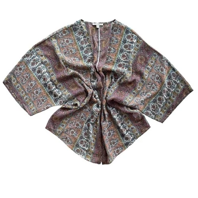 American Eagle Women’s M Brown Multi Paisley Floral Boho Sheer Open Cardi Kimono - Image 1 of 4