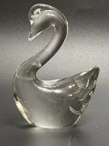 Vintage Swan Goose Duck Glass Figurine Clear Glass Paperweight UV Reactive - Picture 1 of 7