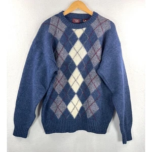 Cambridge Classics All Wool Shetland 100% mens Argyle Sweater Blue 90s preppy - Picture 1 of 5