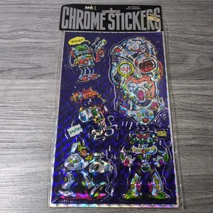 Vintage 80's Mark 1 Chicago Robot Mech Cyborg Chrome Prism Sticker Sheet NOS - Picture 1 of 11