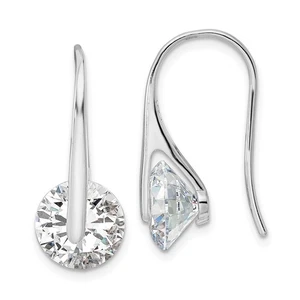 Sterling Silver Rhodium-plated Polished Round Cubic Zirconia Dangle Earrings - Picture 1 of 4