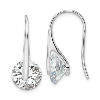 Sterling Silver Rhodium-plated Polished Round Cubic Zirconia Dangle Earrings - Image 1 of 4