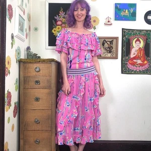 Vintage Diane Freis Bohemian Pink Set; 1980s Peasant Top and Maxi Skirt Size S-L - Picture 1 of 10