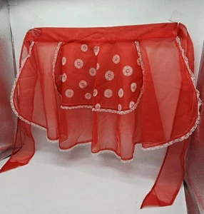 Vintage Damen transparente rot weiß Blumen Weihnachten Halbschürze mit Bändern  - Bild 1 von 5