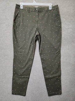 Boden Chino Straight Leg Pants Womens US 12 Green Pink Polka Dots Stretch NEW - Image 1 of 4