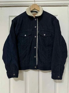 Levi Strauss & Co Women Jacket Sherpa Fur Corduroy Casual size L navy - Picture 1 of 8