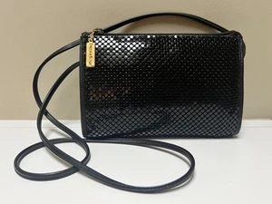 Vintage Whiting and Davis Black Metal Mesh Purse Leather Strap Gold Hardware NWT - Picture 1 of 11