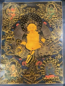 Rare Vintage handpainted Tibetan Chinese Buddha Thangka Jambala Oil painting - Picture 1 of 6