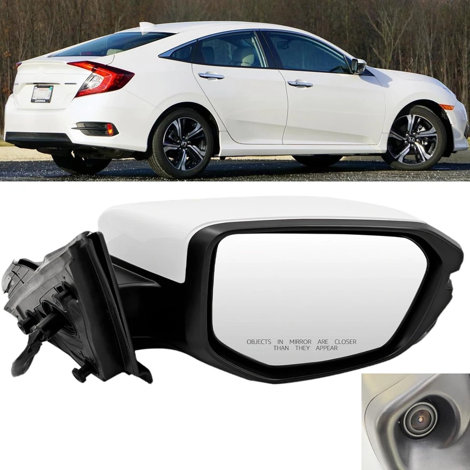 2016-2021 Honda Civic 13 Pins Camera Right Side Mirror Oem BLACK CHROME